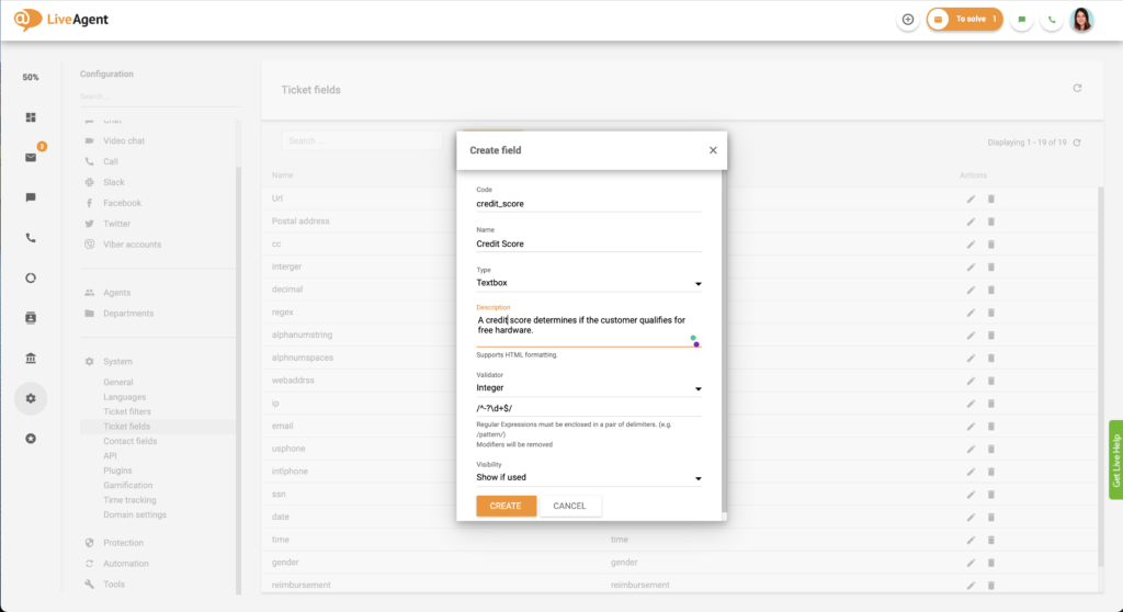 Creando un campo de ticket
