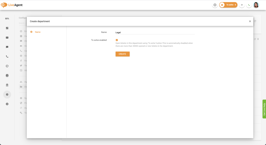 Creating department in LiveAgent