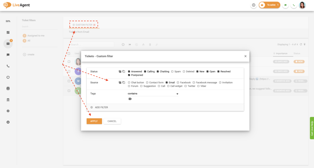 Opciones de filtro personalizado
