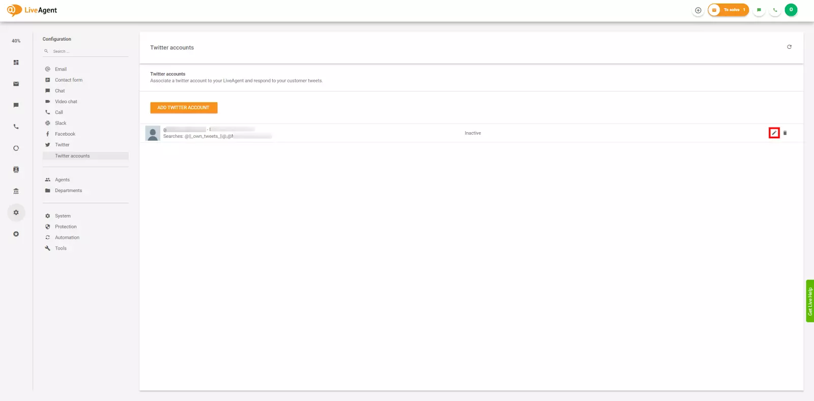 Editar configuración de cuenta de Twitter