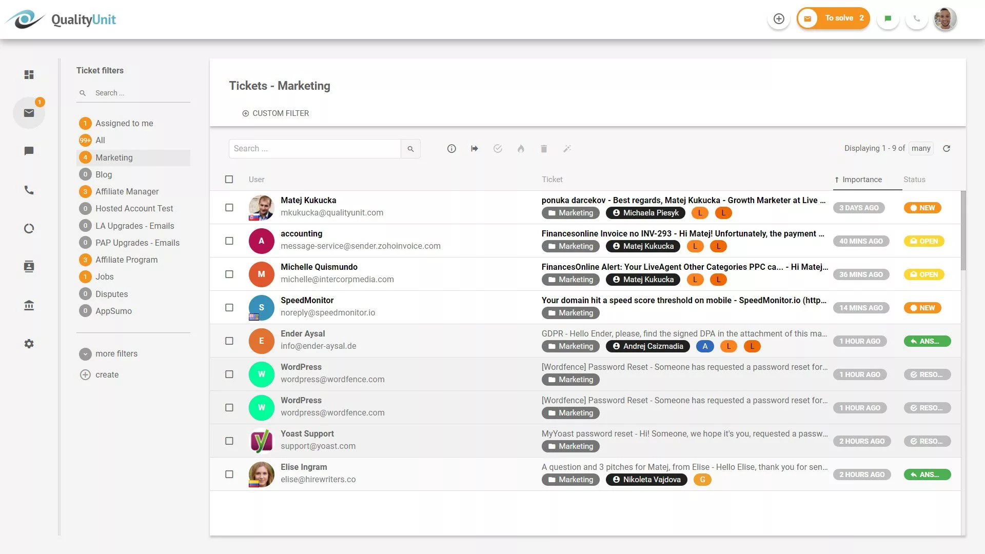 Panel de tickets de LiveAgent