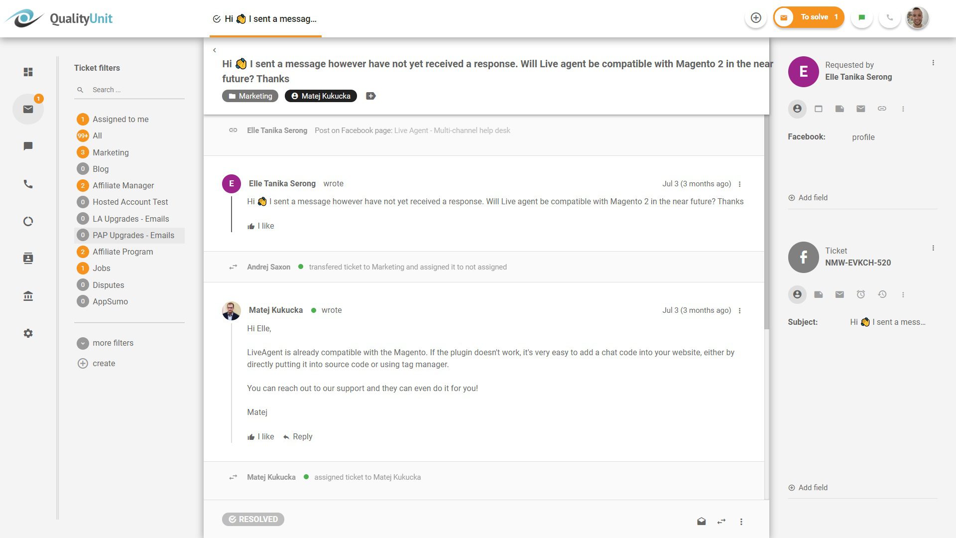 Respondiendo a publicaciones de Facebook desde LiveAgent