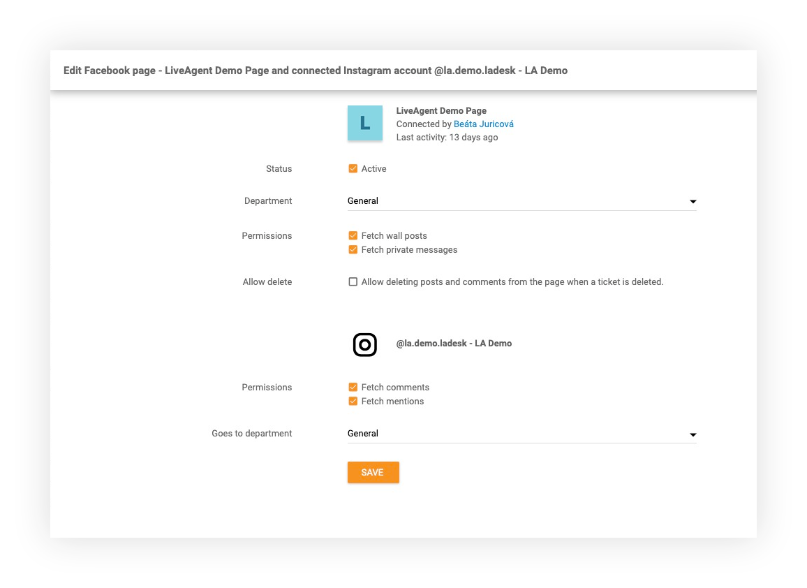 Función de Instagram en LiveAgent