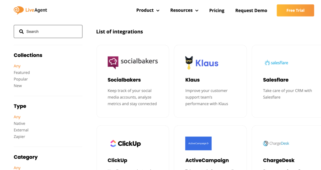 Integraciones de LiveAgent