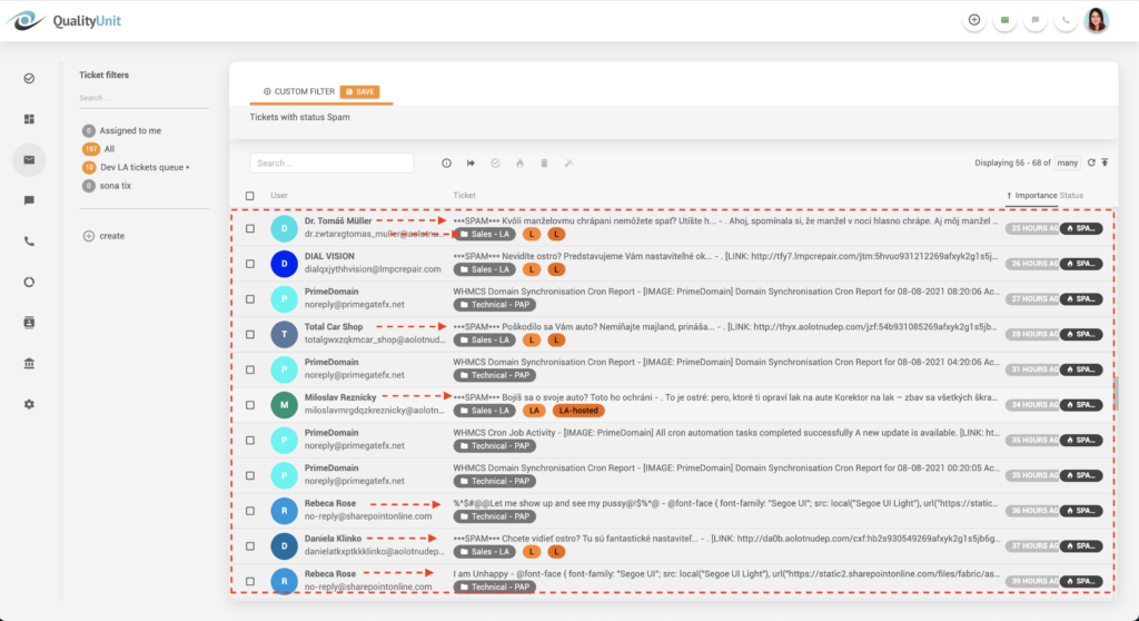 Filtrado de correos electrónicos de spam de LiveAgent