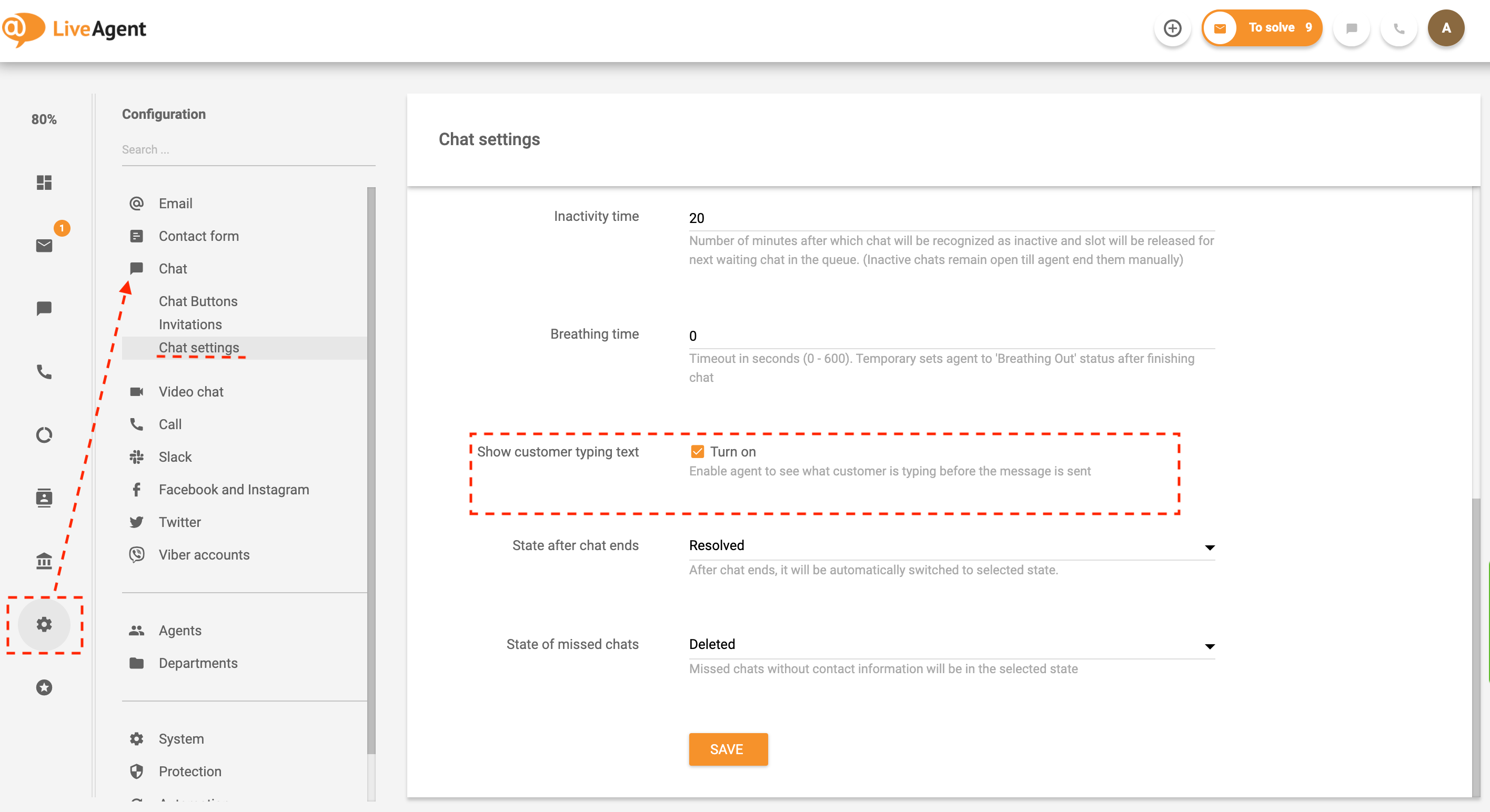 Configuración de vista previa de escritura en tiempo real en LiveAgent