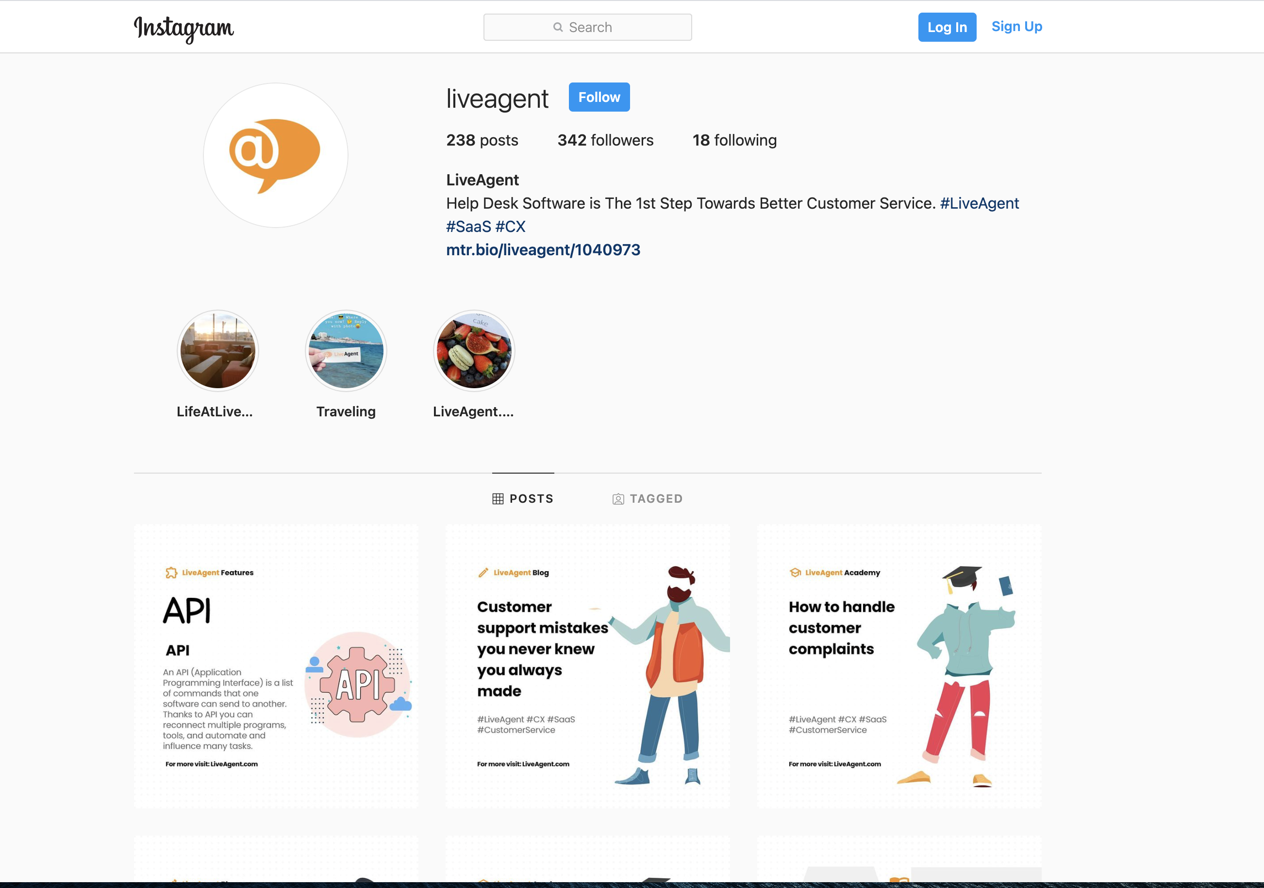 Vista previa de la página de Instagram de LiveAgent