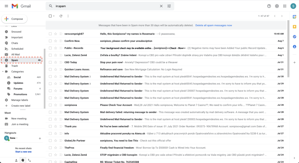 Carpeta de spam en Gmail