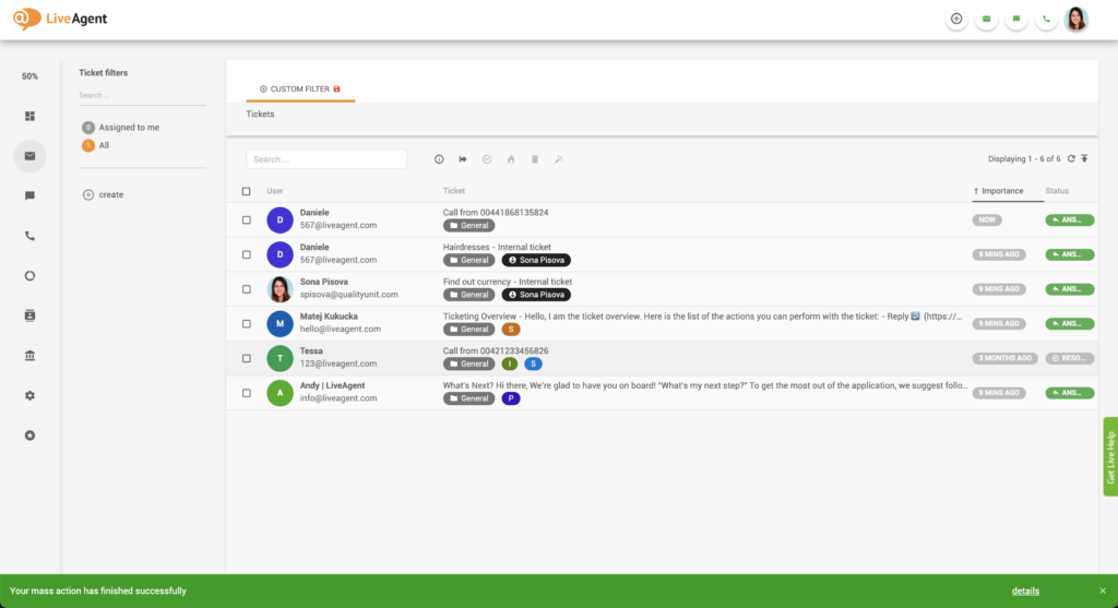 Notificación de acción masiva exitosa