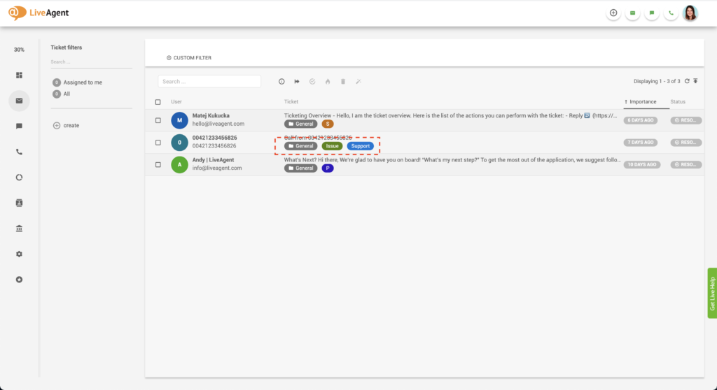 Etiquetas de bandeja de entrada universal