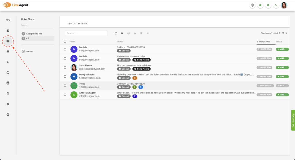 Panel de control de tickets