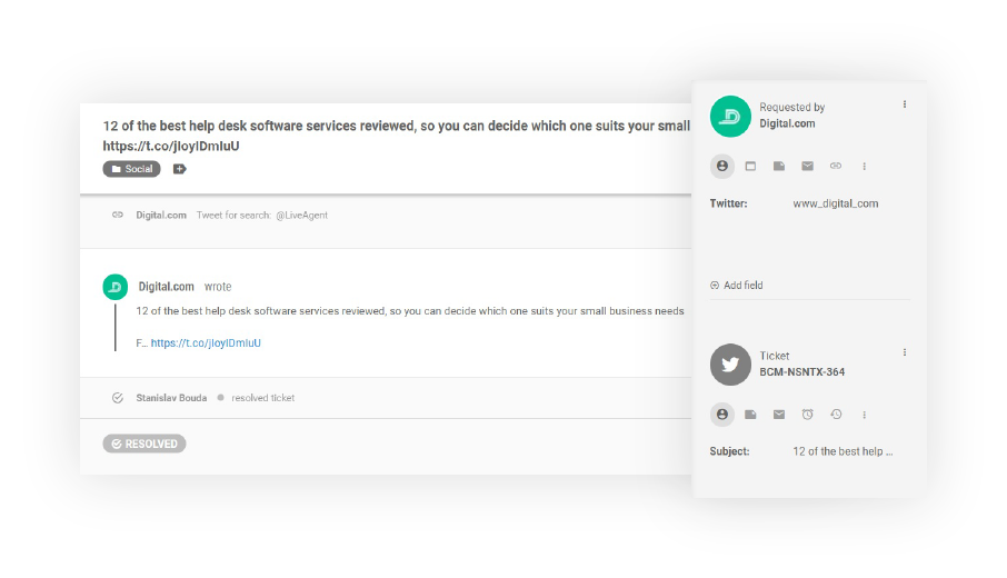 Ticket de Twitter en LiveAgent