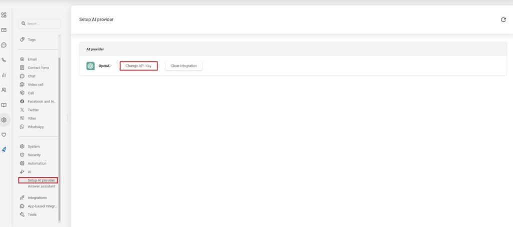 Imagen que muestra la configuración del proveedor de IA en LiveAgent.