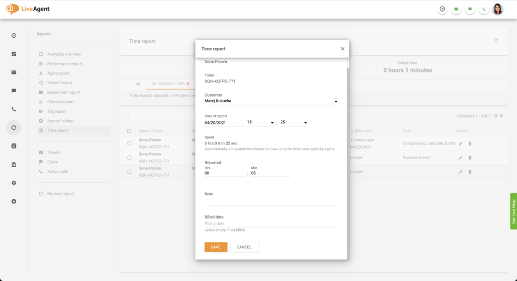Configuración de tiempo facturable