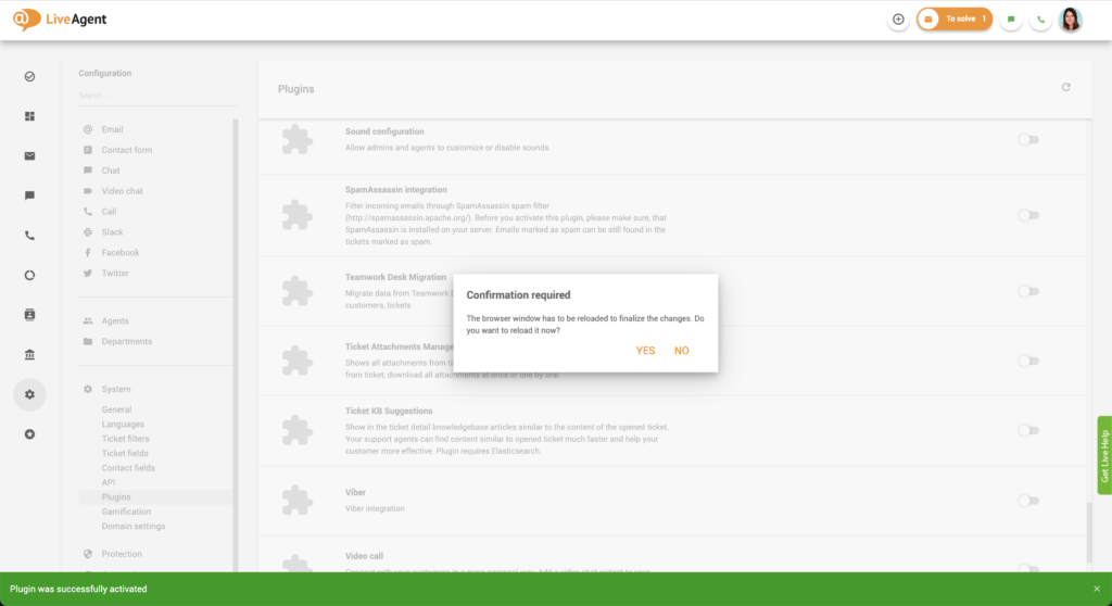 Confirmación de recarga