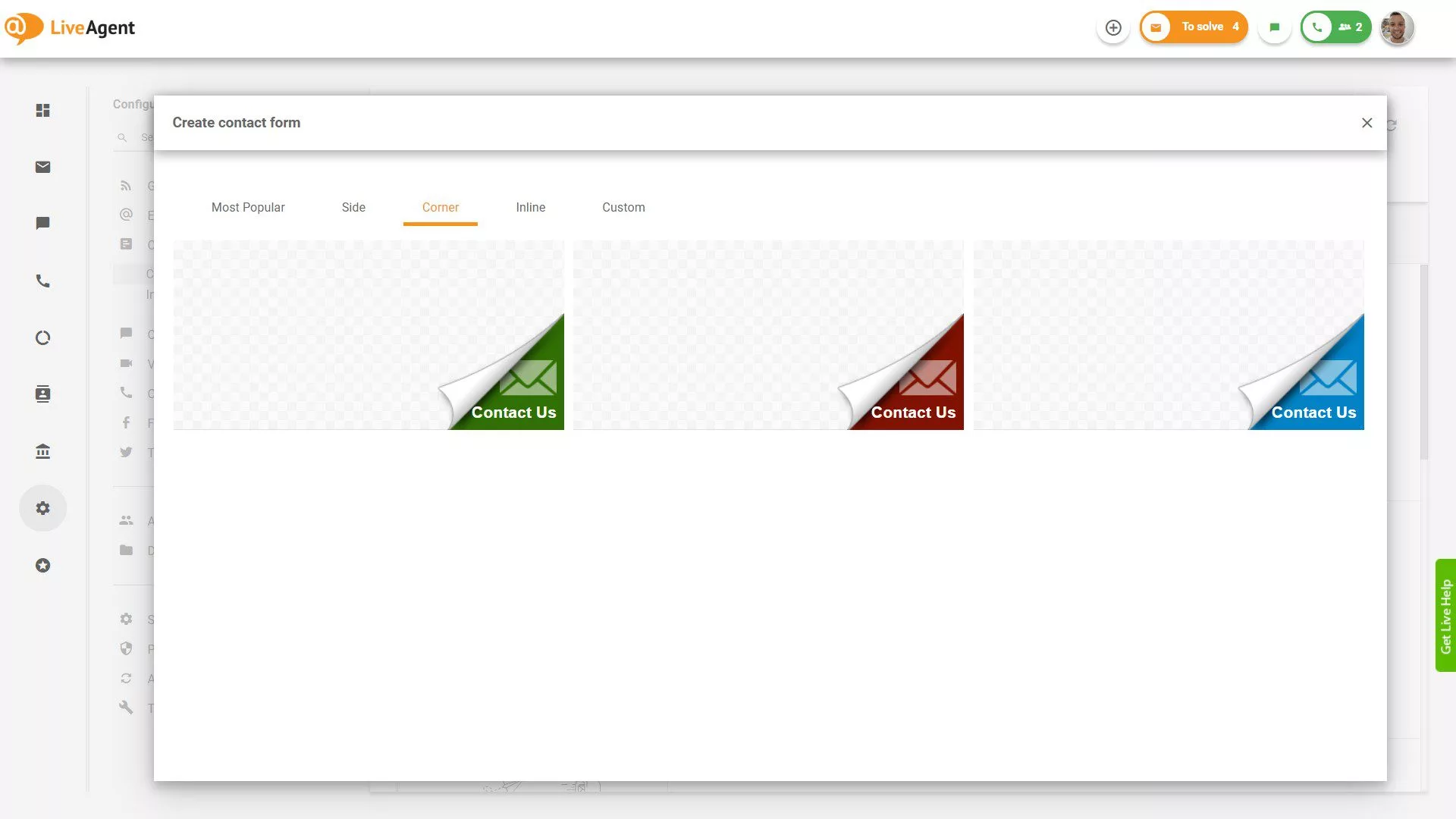 Botón de formulario de contacto de esquina
