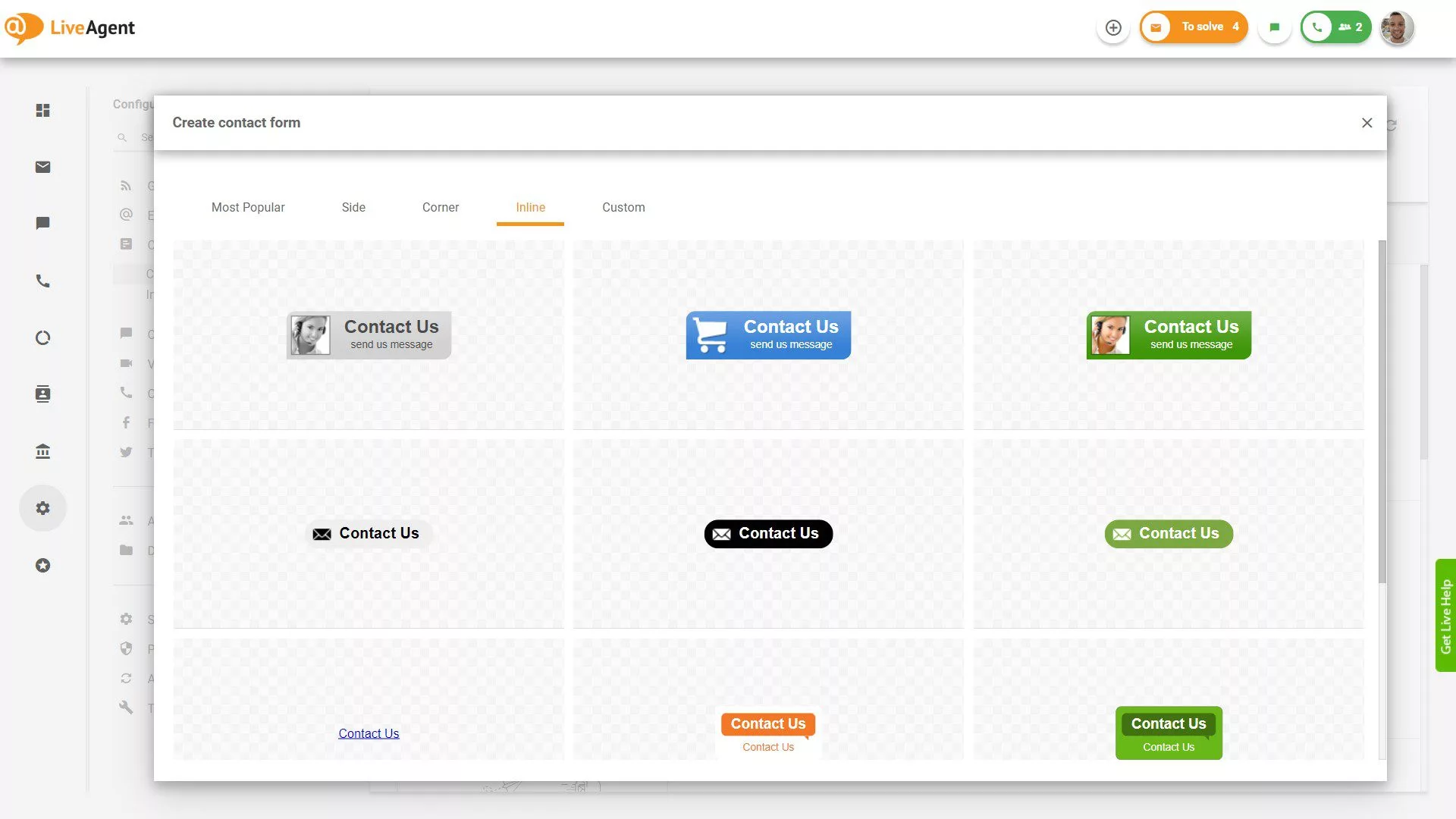 Botones de formulario de contacto en línea