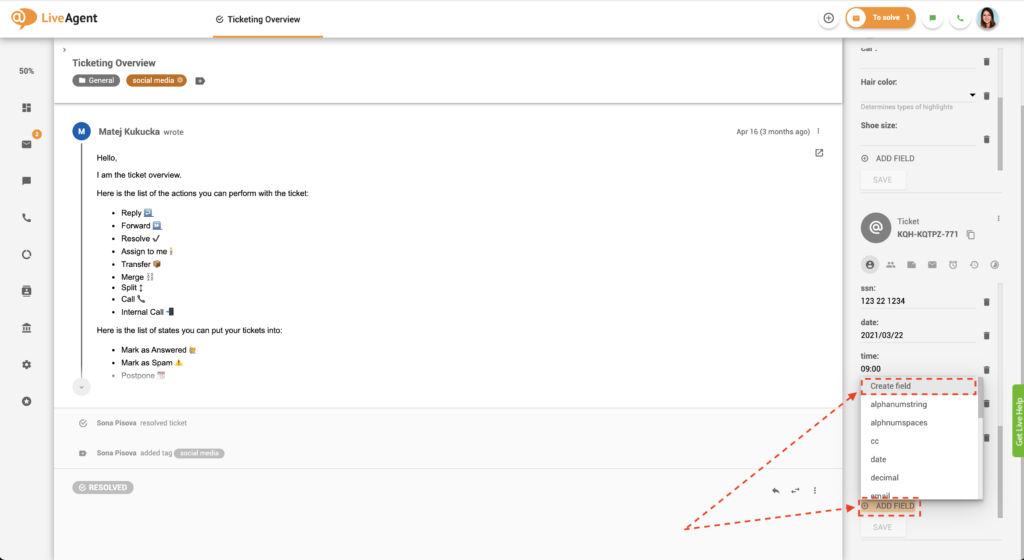 Agregando un nuevo campo de ticket en vista de ticket