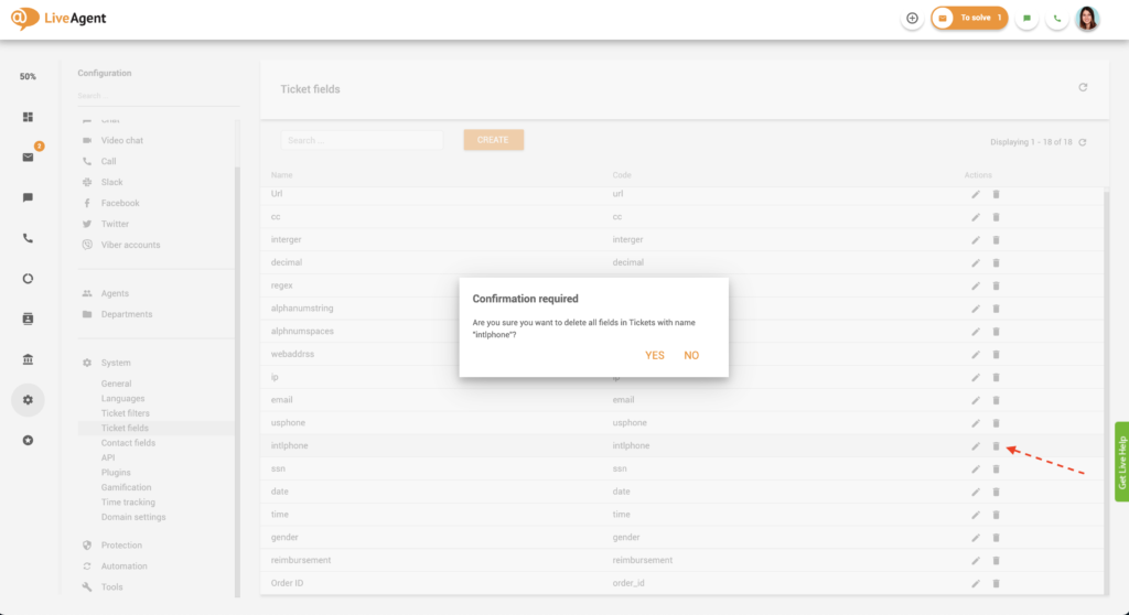 Eliminando un campo de ticket