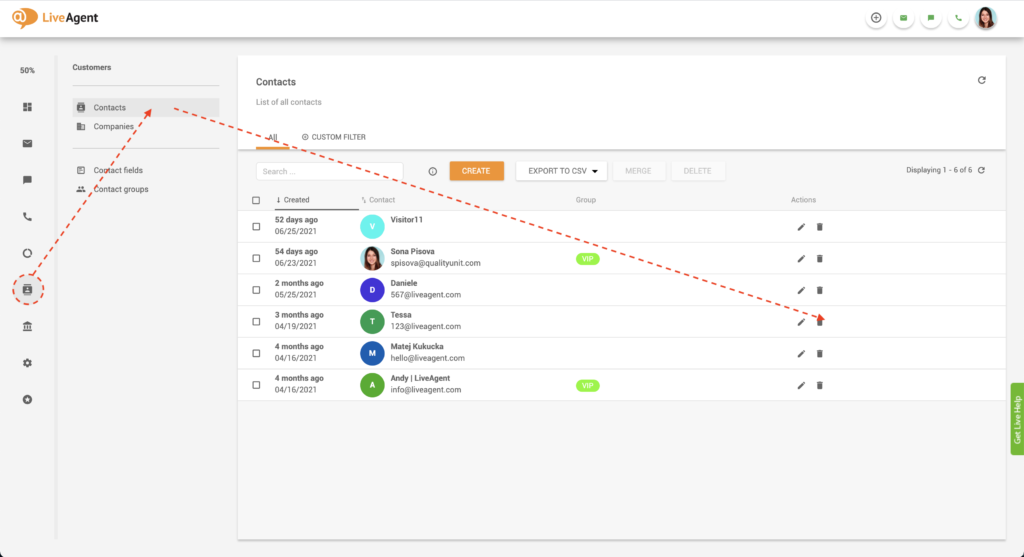 Editar nota de contacto en LiveAgent