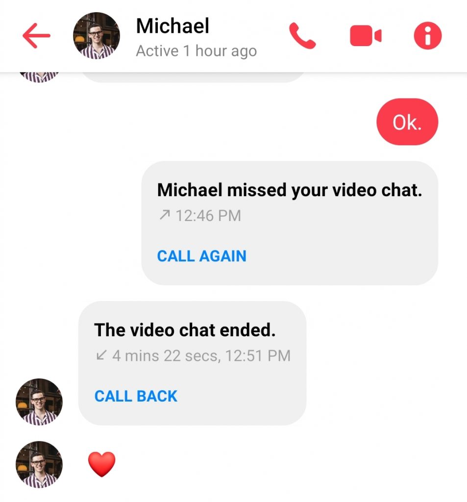 Ejemplo de conversación de Facebook Messenger