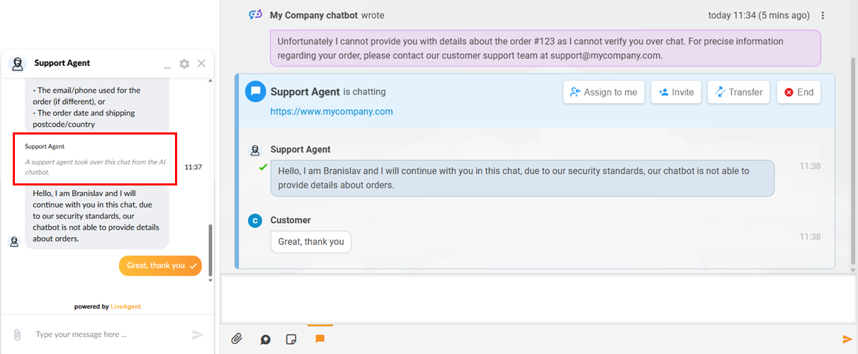 Vista previa de Transferencia de Humano AI de LiveAgent