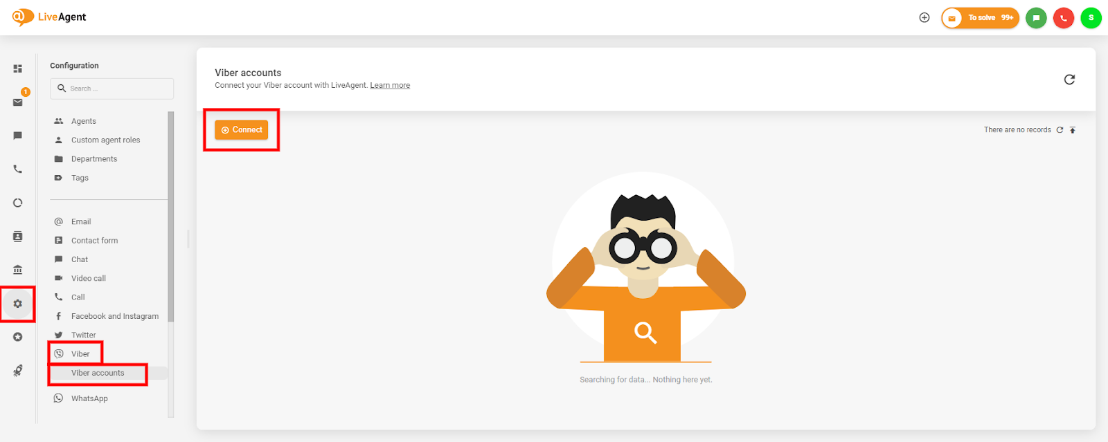 Cómo encontrar la integración de Viber en el panel de LiveAgent