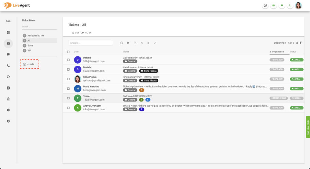Crear filtro de LiveAgent