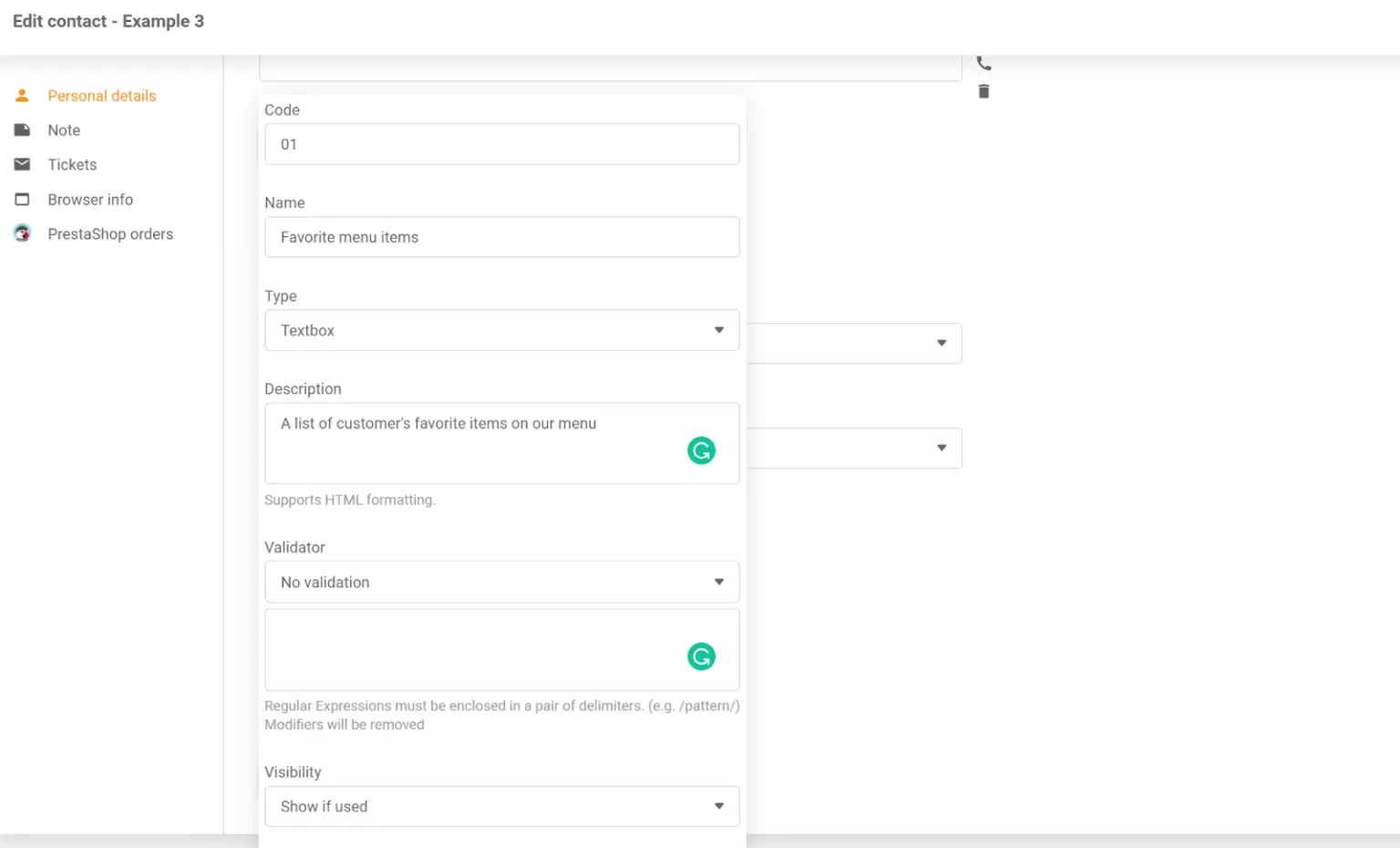 Un nuevo contacto agregado a la lista de contactos de LiveAgent