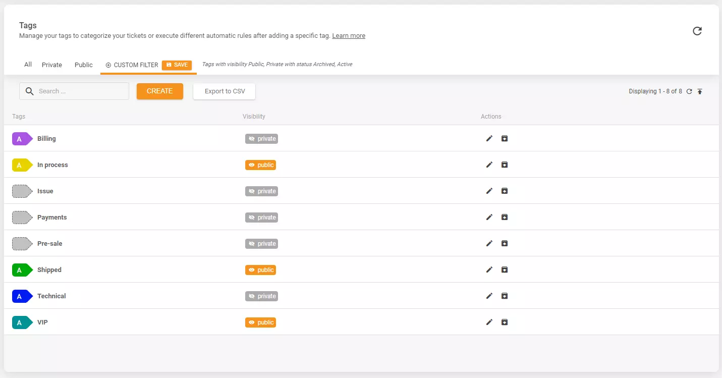 Función de archivado de etiquetas en LiveAgent