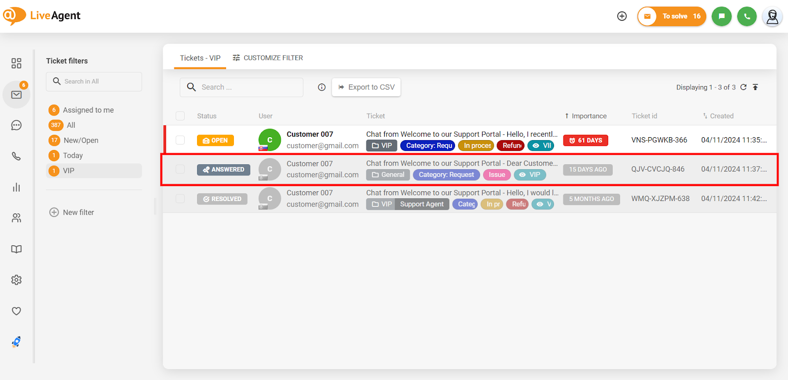 Interfaz de LiveAgent mostrando los pasos para exportar un registro de conversación