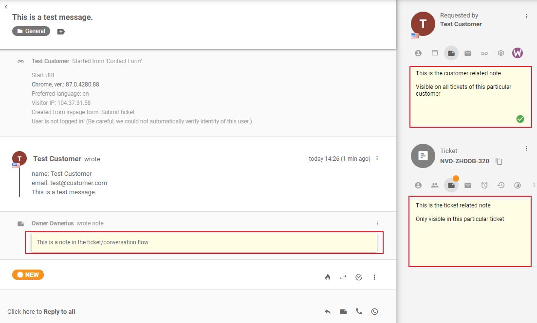 Diferentes tipos de notas internas de LiveAgent