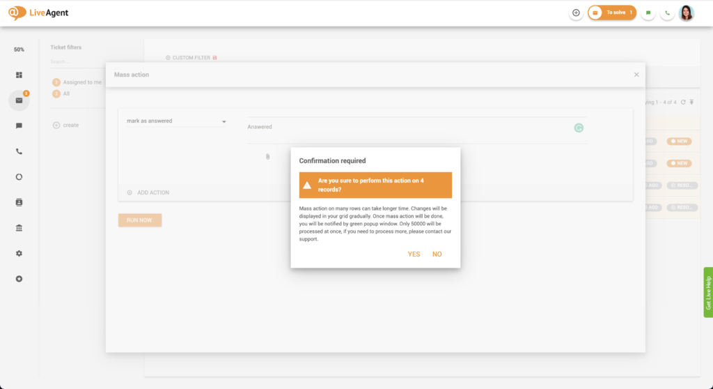 Diálogo de confirmación de acción masiva