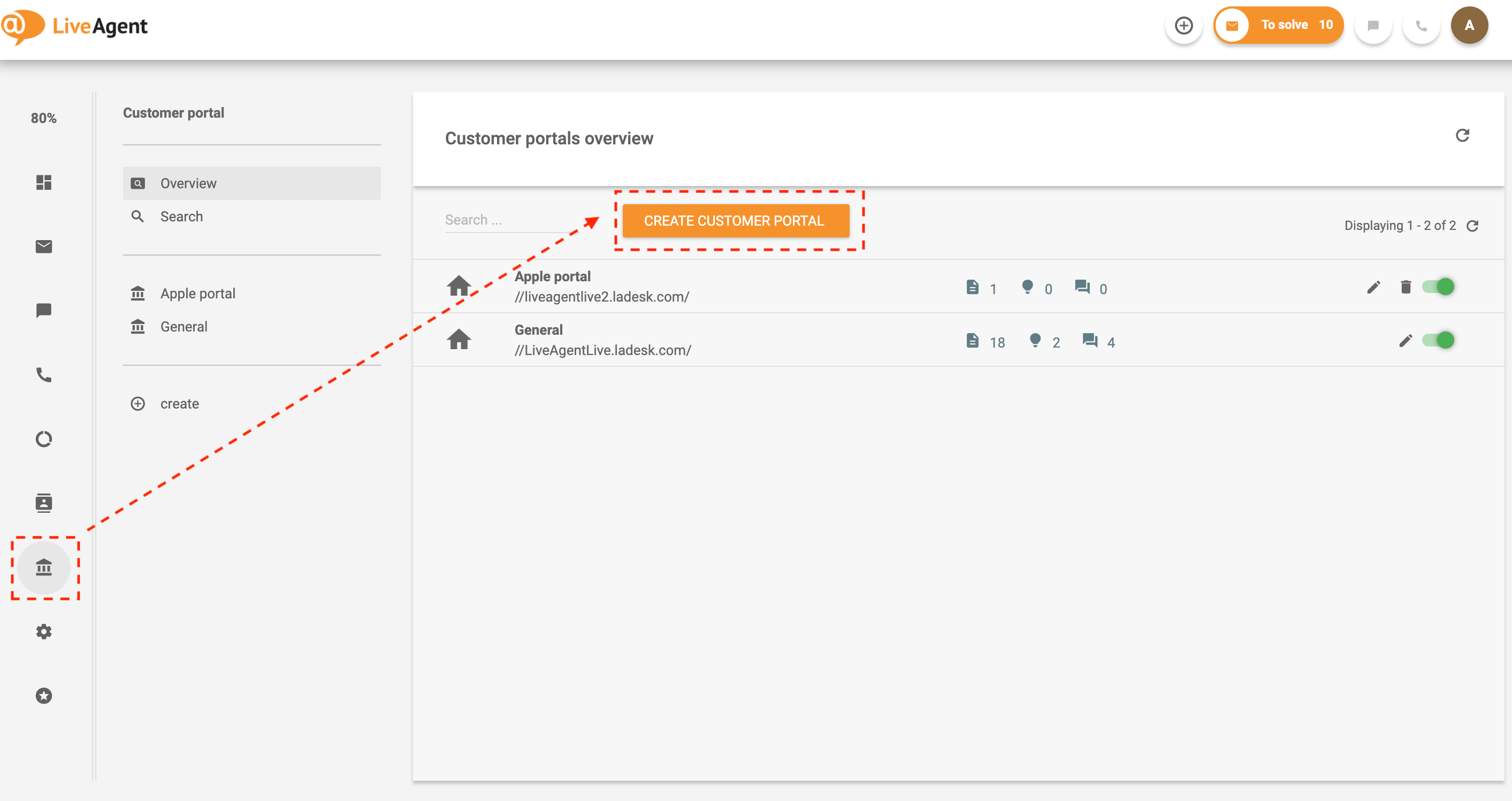 Navega a la base de conocimiento en LiveAgent