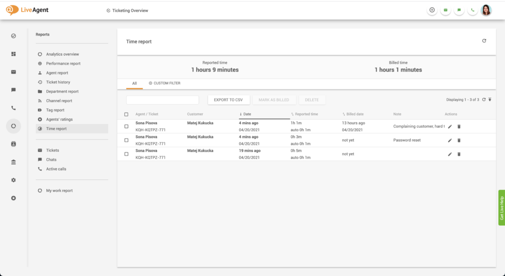 Tickets con tiempo registrado