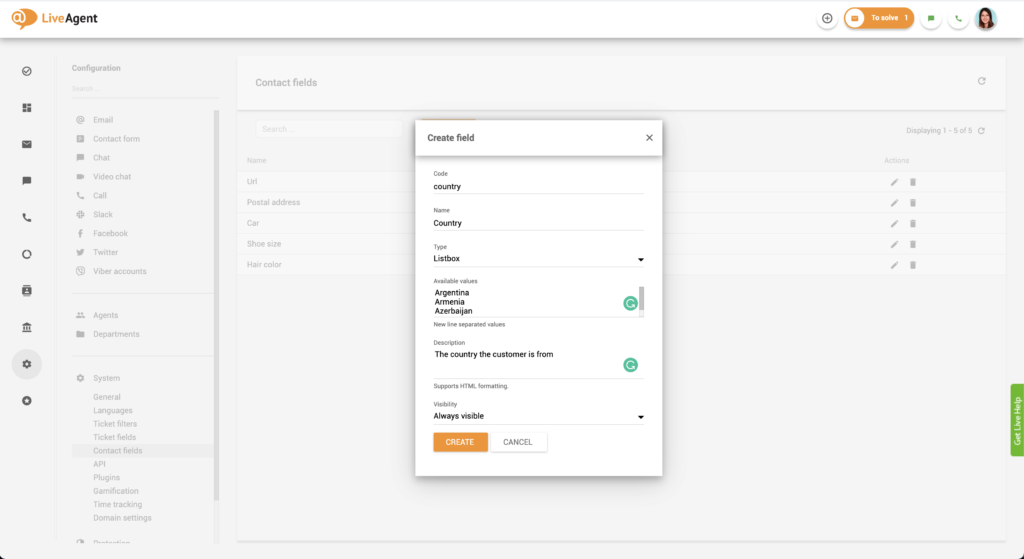 Setting code name for contact field