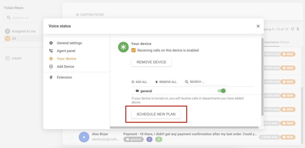 Configuración de programación de dispositivos en LiveAgent