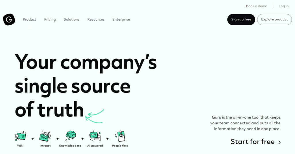 Pantalla cautivadora de la base de conocimiento de Guru