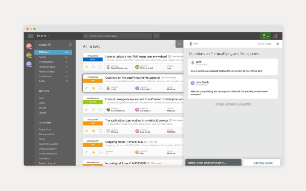 Instantánea de la herramienta de base de conocimiento HappyFox en uso