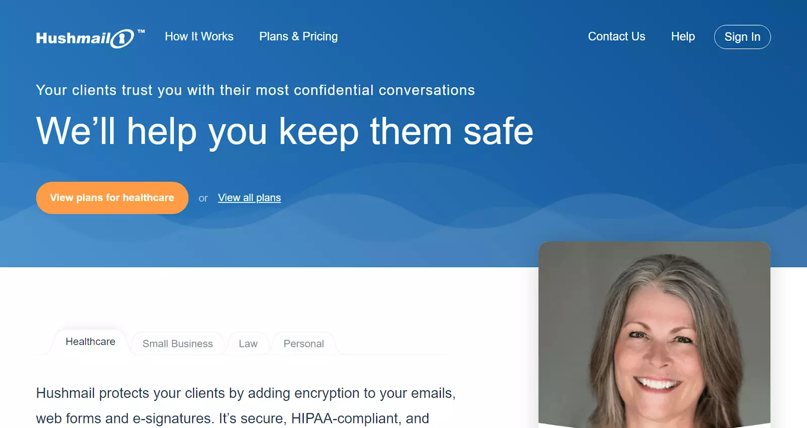 Página de inicio de Hushmail