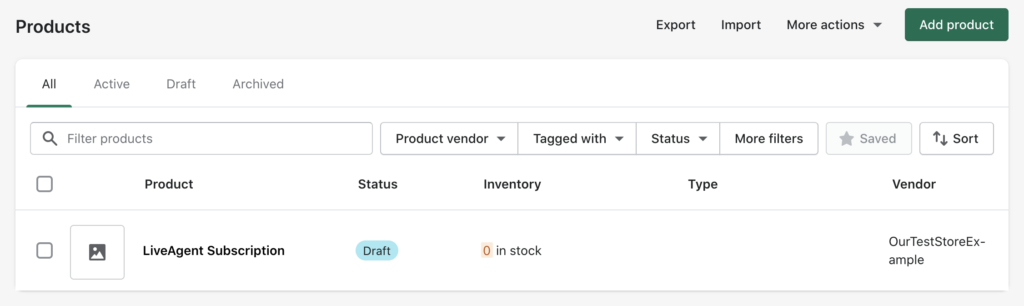 Sección de productos en Shopify
