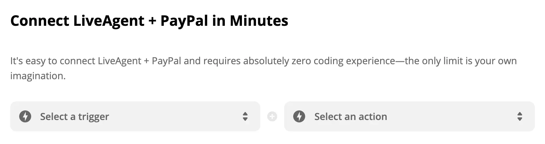 Selección de disparador de PayPal y acción de LiveAgent