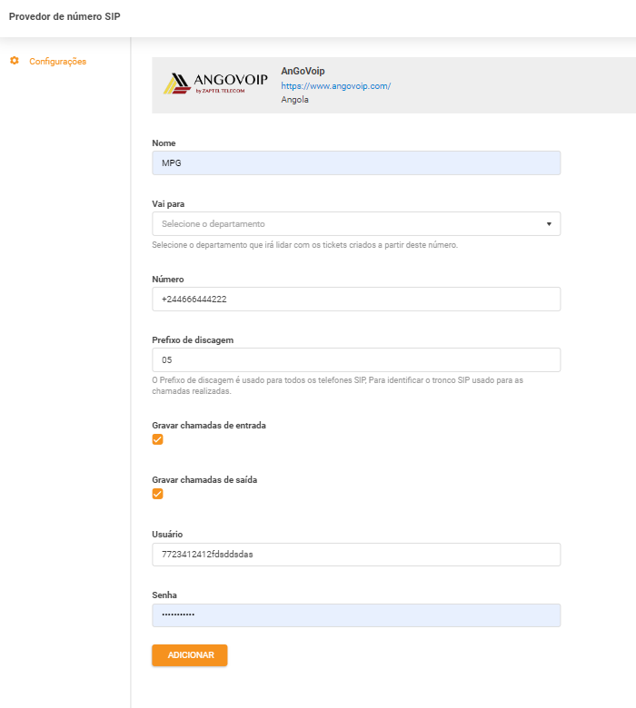 Credenciales de AnGoVoIP