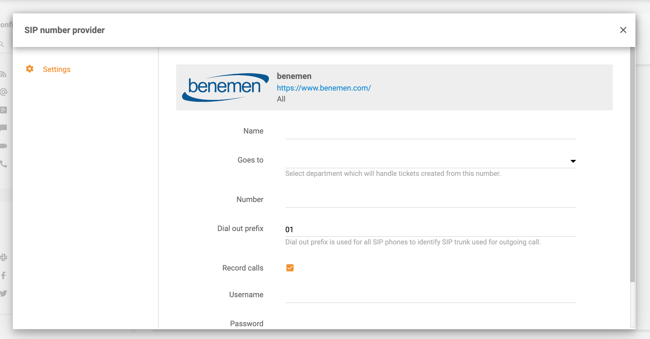 Integración de Benemen en LiveAgent