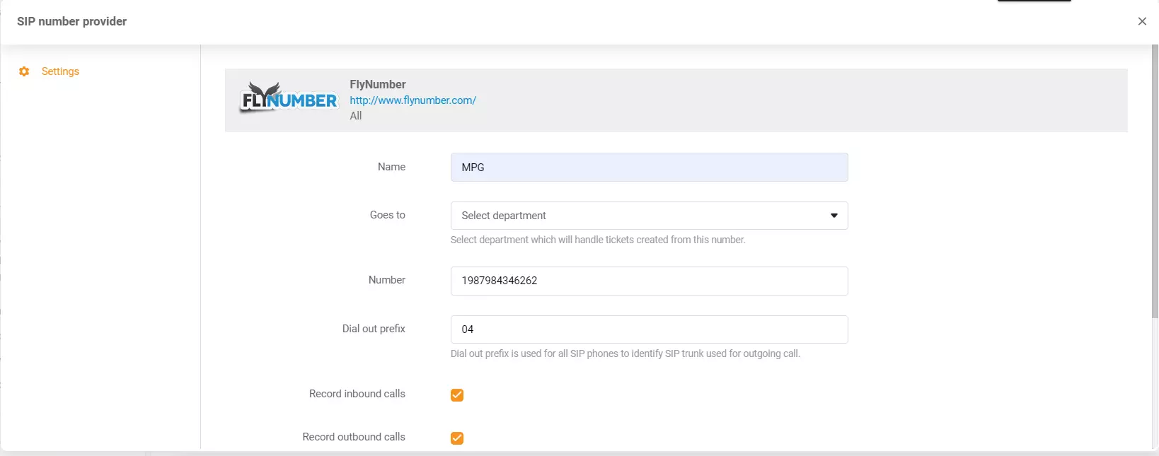 FlyNumber credentials