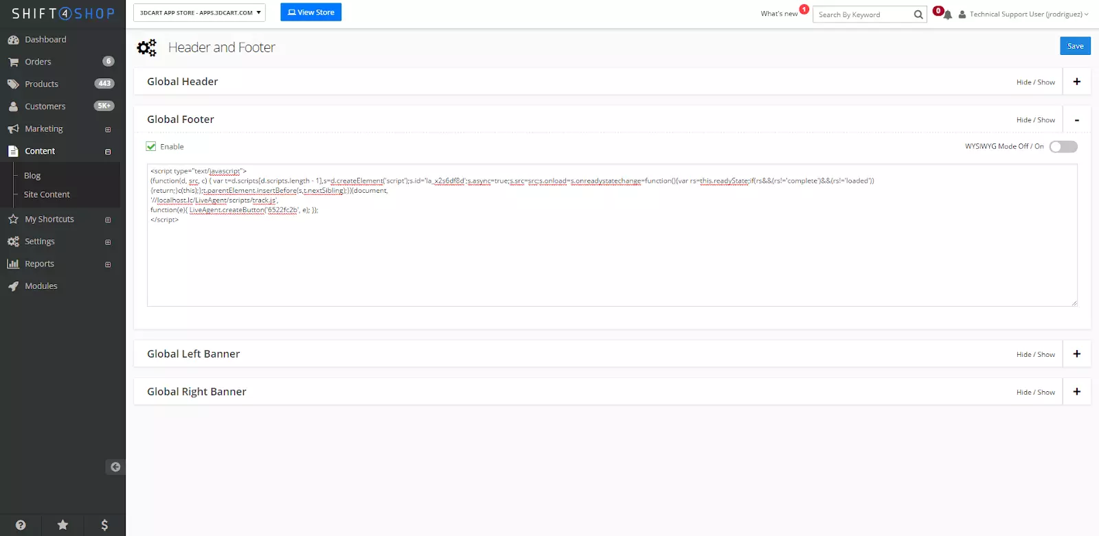 Configuración de Shift4Shop con opción de personalización de código
