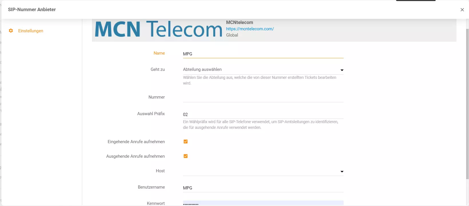 Integración de MCN Telecom LiveAgent