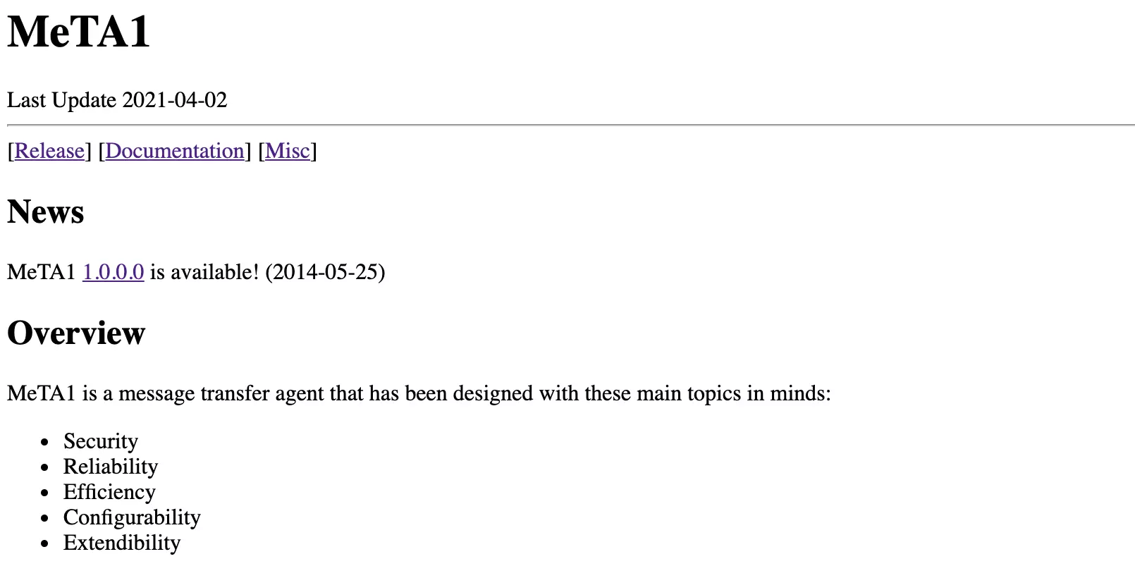 Página de inicio de MeTA1