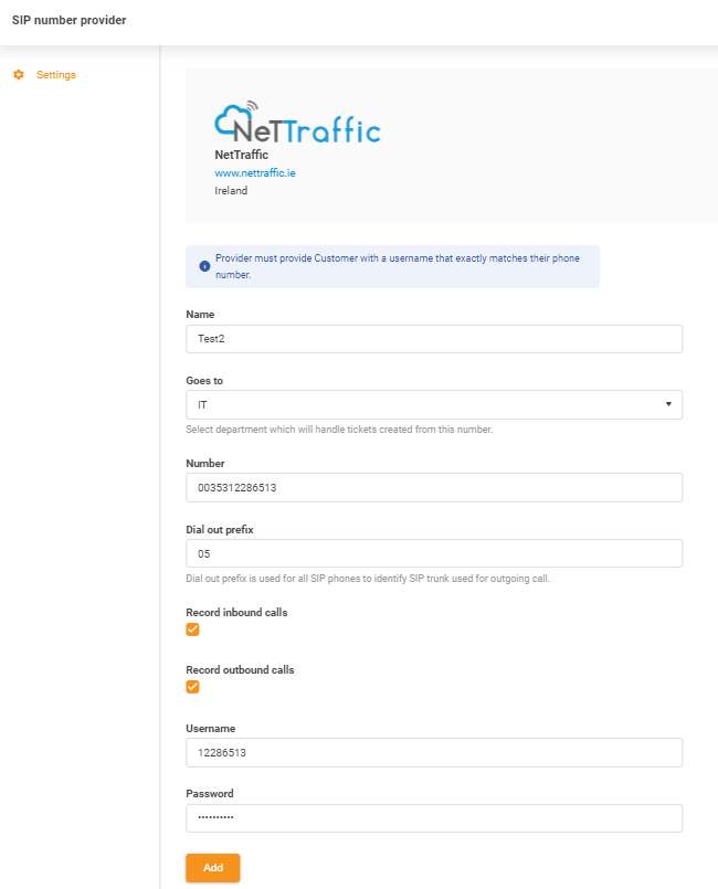 Formulario de entrada de credenciales de NetTraffic