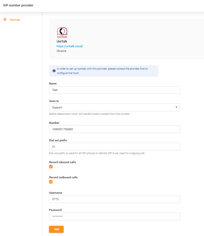 Credenciales UniTalk